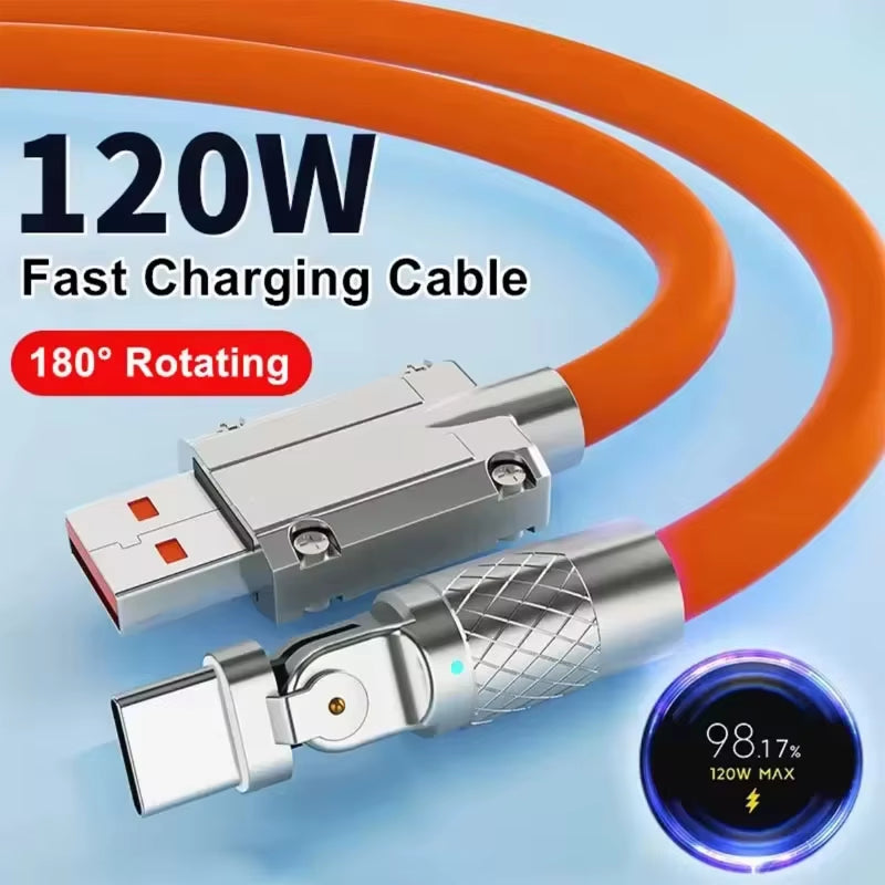 120W 7A Fast Charging USB Type-C Cable with 180 Degree Rotating 
