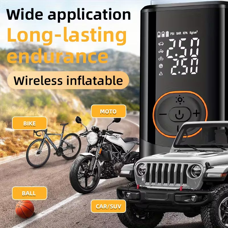 Smart Wireless Car Air Pump - Portable Dual Screen Tire Inflator for Cars & Bicycles