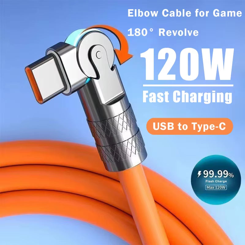 120W 7A Fast Charging USB Type-C Cable with 180 Degree Rotating 