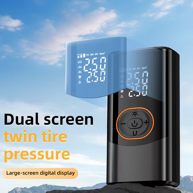 Smart Wireless Car Air Pump - Portable Dual Screen Tire Inflator for Cars & Bicycles