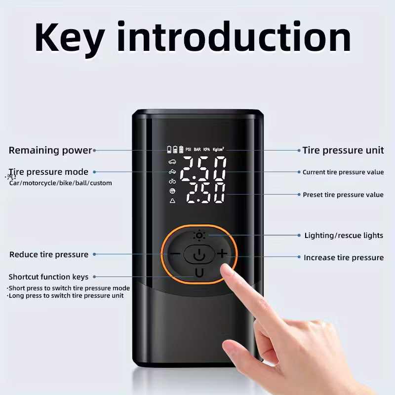 Smart Wireless Car Air Pump - Portable Dual Screen Tire Inflator for Cars & Bicycles